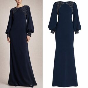 Badgley Mischka Beaded Gown in Navy Blue NWT Sz 10